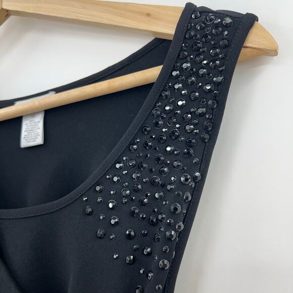 American VINTAGE Cache XS Black Asymmetrical Sheath Mini Dress Rhinestone Ruche - Picture 6 of 12